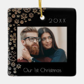 1e kerst zwart foto pasgetrouwden  keramisch ornament (Voorkant)