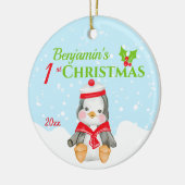 1e kerstbaby pinguïn foto keramisch ornament (Links)