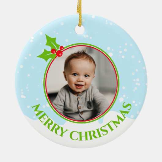 1e kerstbaby pinguïn foto keramisch ornament (Achterkant)