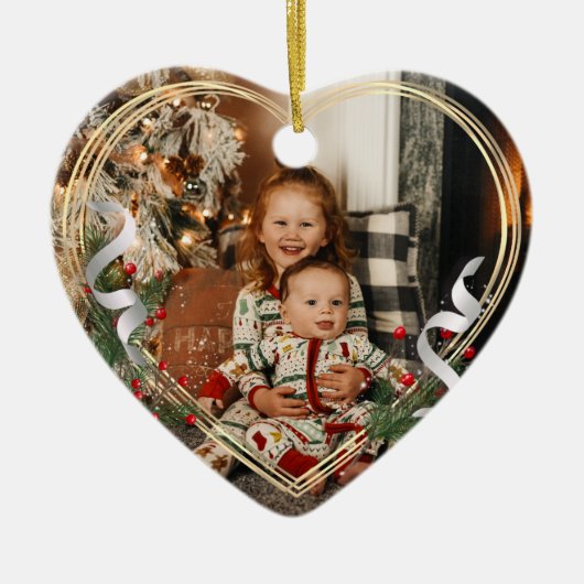 1e kerstdag Big Sis Love Holly Pine Gold Lijst Keramisch Ornament (Voorkant)
