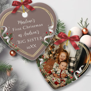 1e kerstdag Big Sis Love Holly Pine Gold Lijst Keramisch Ornament