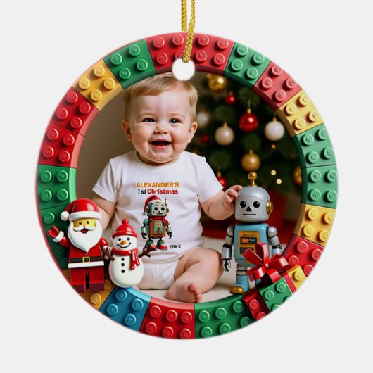 1e kerstfeest 2-zijdig, Helder Begin Keramisch Ornament (Voorkant)