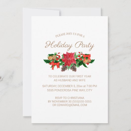 1e kerstfeest vierend als getrouwd paar met rode p kaart (Voorkant)