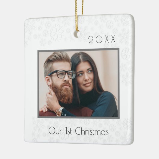 1e kerstfoto als koppel  keramisch ornament (Links)