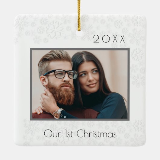 1e kerstfoto als koppel  keramisch ornament (Achterkant)