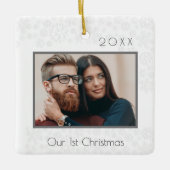 1e kerstfoto als koppel  keramisch ornament (Voorkant)