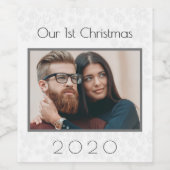 1e kerstfoto van het paar  pasgetrouwd wijn etiket (Enkel label)