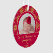 1e kerstfoto voor grootouders roze goud ornament (voorkant)