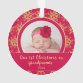 1e kerstfoto voor grootouders roze goud ornament (achterkant)