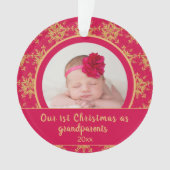 1e kerstfoto voor grootouders roze goud ornament (voorkant)