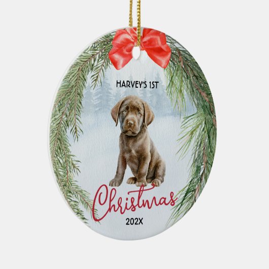 1e Kerstkrans Bruin Labrador Retriever Keramisch Ornament (Rechts)