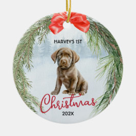 1e Kerstkrans Bruin Labrador Retriever Keramisch Ornament