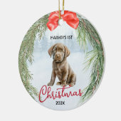 1e Kerstkrans Bruin Labrador Retriever Keramisch Ornament (Links)