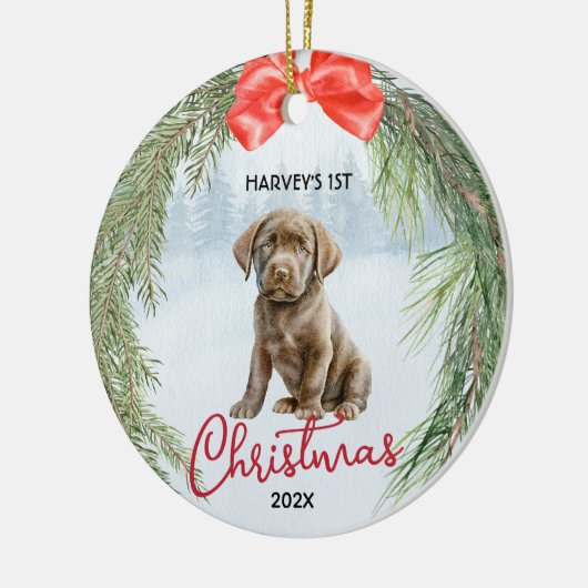 1e Kerstkrans Bruin Labrador Retriever Keramisch Ornament (Links)