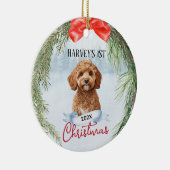 1e Kerstkrans Cavoodle Cavapoo Cavadoodle Keramisch Ornament (Rechts)