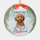 1e Kerstkrans Cavoodle Cavapoo Cavadoodle Keramisch Ornament (Voorkant)