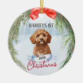 1e Kerstkrans Cavoodle Cavapoo Cavadoodle Keramisch Ornament