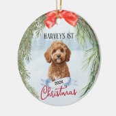 1e Kerstkrans Cavoodle Cavapoo Cavadoodle Keramisch Ornament (Links)