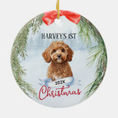 1e Kerstkrans Cavoodle Cavapoo Cavadoodle Keramisch Ornament (Achterkant)