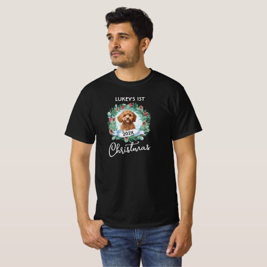 1e Kerstkrans Cavoodle Cavapoo Cavadoodle T-shirt (Voorkant volledig)