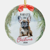 1e Kerstkrans Franse Bulldog Keramisch Ornament (Voorkant)