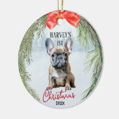 1e Kerstkrans Franse Bulldog Keramisch Ornament (Links)