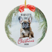 1e Kerstkrans Franse Bulldog Keramisch Ornament (Achterkant)