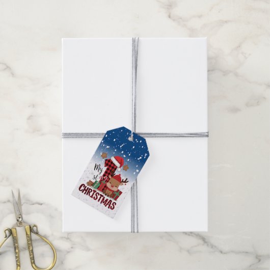 1e Kerstman Hoed Witte Sneeuw Baby Rendier Cadeaulabel (Met Touw)