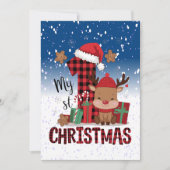 1e Kerstman Hoed Witte Sneeuw Baby Rendier Feestdagenkaart (Voorkant)