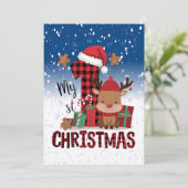 1e Kerstman Hoed Witte Sneeuw Baby Rendier Feestdagenkaart (Staand voorkant)