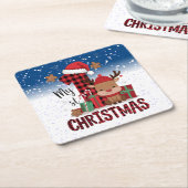 1e Kerstman Hoed Witte Sneeuw Baby Rendier Kartonnen Onderzetters (Schuin)