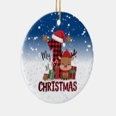 1e Kerstman Hoed Witte Sneeuw Baby Rendier Keramisch Ornament (Rechts)