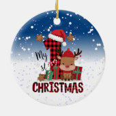 1e Kerstman Hoed Witte Sneeuw Baby Rendier Keramisch Ornament (Achterkant)