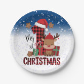 1e Kerstman Hoed Witte Sneeuw Baby Rendier Papieren Bordje (Voorkant)