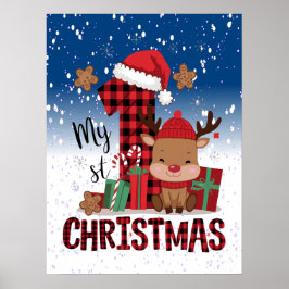 1e Kerstman Hoed Witte Sneeuw Baby Rendier Poster