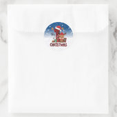 1e Kerstman Hoed Witte Sneeuw Baby Rendier Ronde Sticker (Tas)