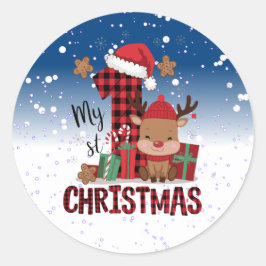 1e Kerstman Hoed Witte Sneeuw Baby Rendier Ronde Sticker
