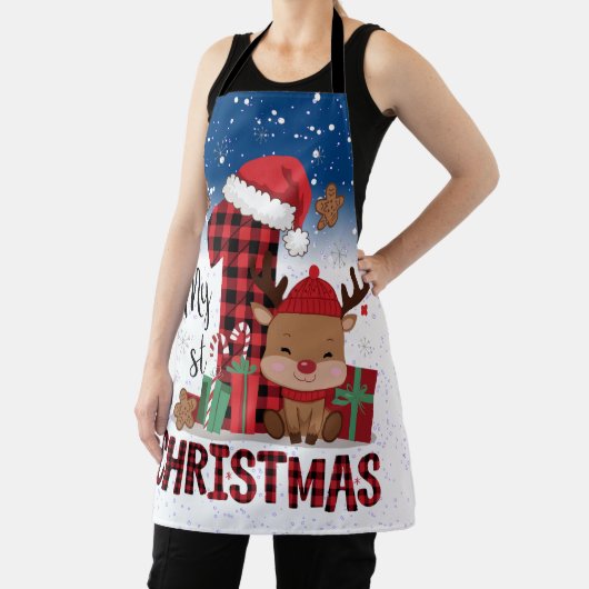 1e Kerstman Hoed Witte Sneeuw Baby Rendier Schort (Insitu)