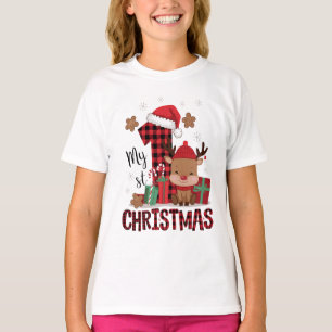 1e Kerstman Hoed Witte Sneeuw Baby Rendier T-shirt
