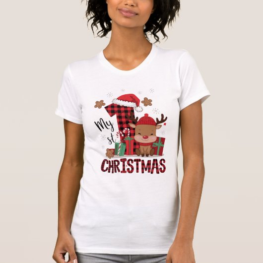 1e Kerstman Hoed Witte Sneeuw Baby Rendier T-shirt (Voorkant)