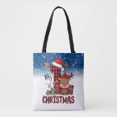 1e Kerstman Hoed Witte Sneeuw Baby Rendier Tote Bag (Voorkant)