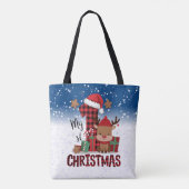 1e Kerstman Hoed Witte Sneeuw Baby Rendier Tote Bag (Achterkant)