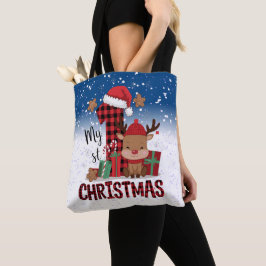 1e Kerstman Hoed Witte Sneeuw Baby Rendier Tote Bag