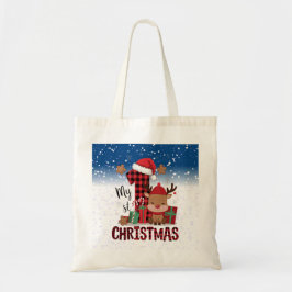 1e Kerstman Hoed Witte Sneeuw Baby Rendier Tote Bag