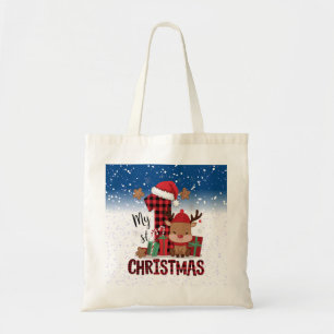 1e Kerstman Hoed Witte Sneeuw Baby Rendier Tote Bag