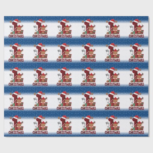 1e Kerstman Kerstmuts Witte Sneeuw Baby Rendier Cadeaupapier (Vlak)