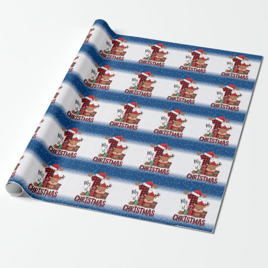1e Kerstman Sinterklaas Hoed Witte Sneeuw Baby Ren Cadeaupapier (Uitgerold)
