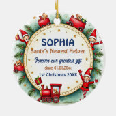 1e kerstmis 2-zijdig, Holiday Express Keramisch Ornament (Achterkant)