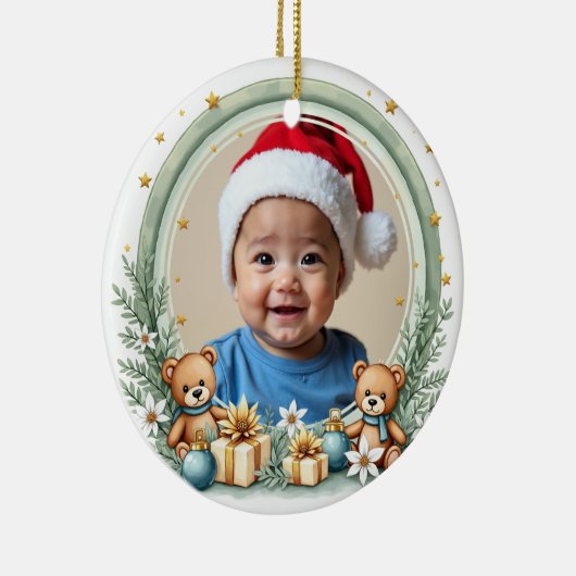 1e kerstmis 2-zijdig, Regenboogwensen Keramisch Ornament (Rechts)