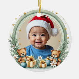 1e kerstmis 2-zijdig, Regenboogwensen Keramisch Ornament